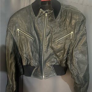 Vintage Michael Hoban North Beach Leather Jacket, textured with Silver Accents